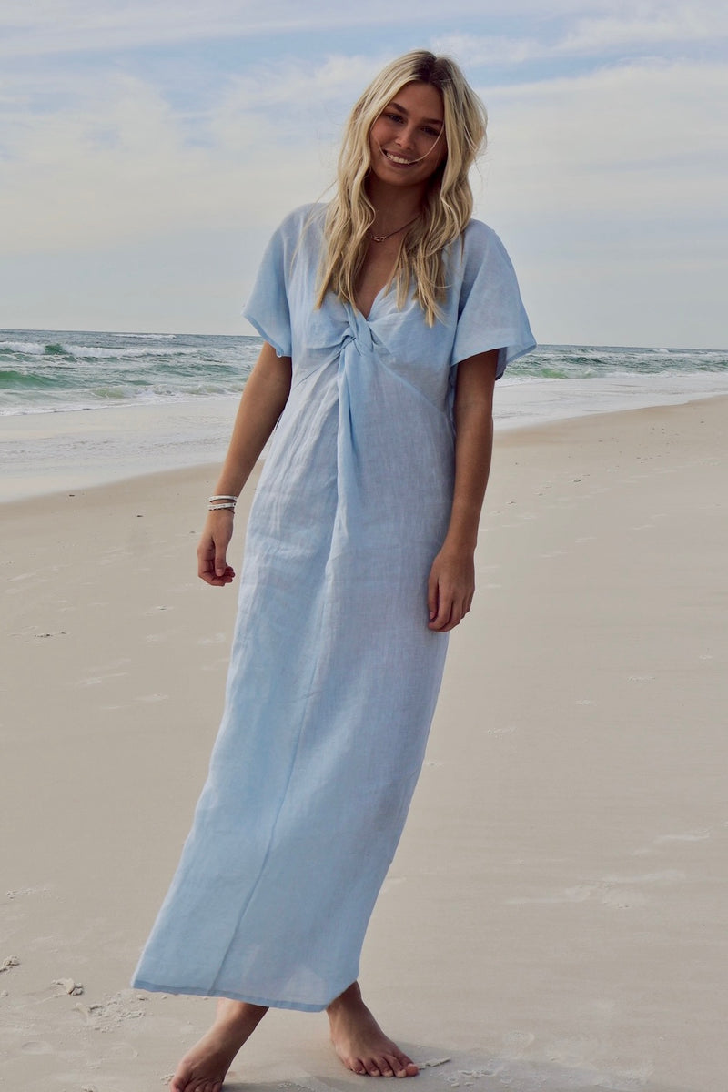 Knot Linen Dress Long Blue S / Blue Knot Linen Dress Long Blue S / Blue