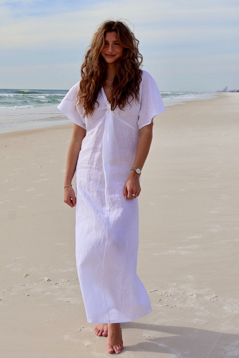 Knot Linen Dress Long in White XS / White Knot Linen Dress Long in White XS / White