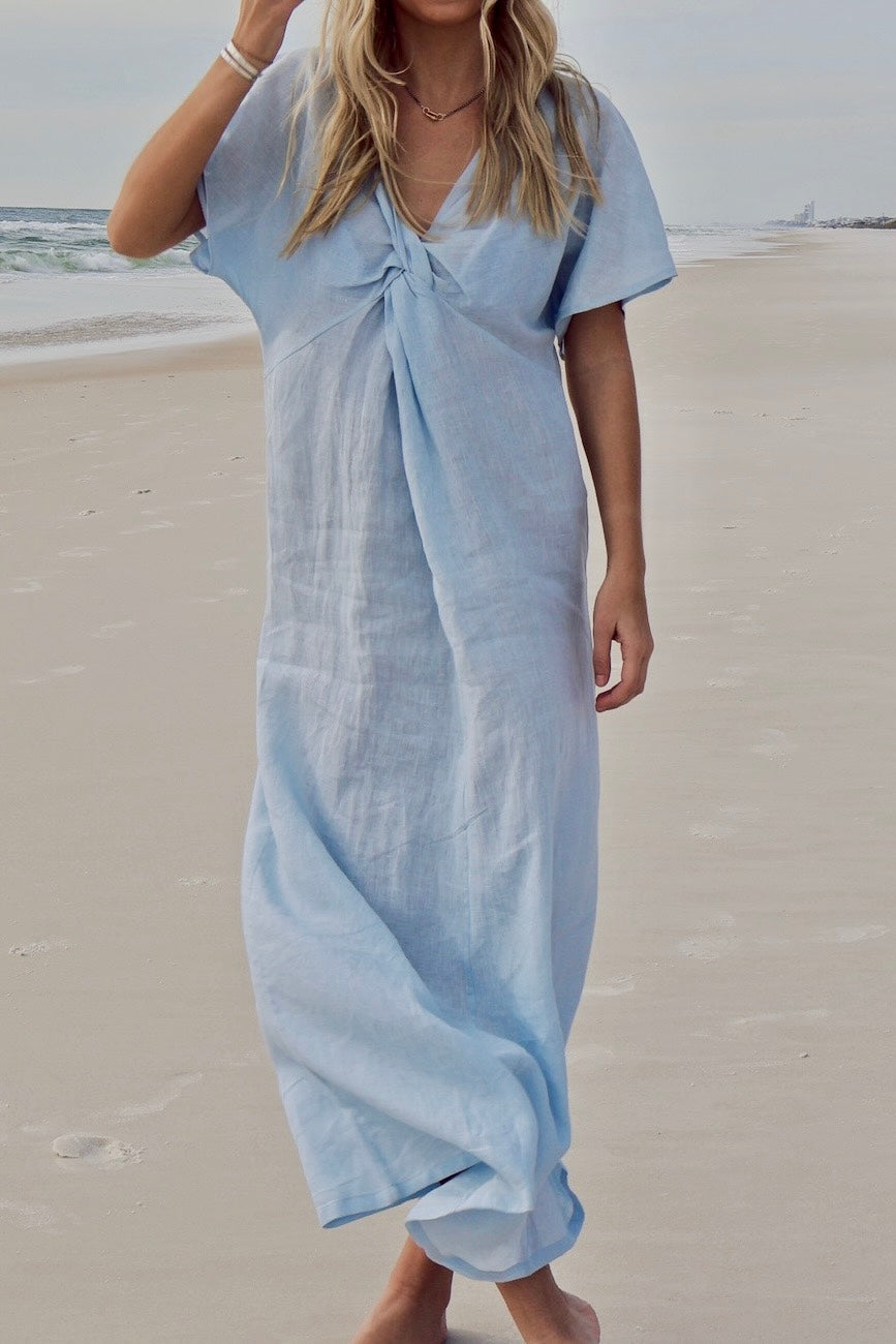 Knot Linen Dress Long Blue S / Blue Knot Linen Dress Long Blue S / Blue